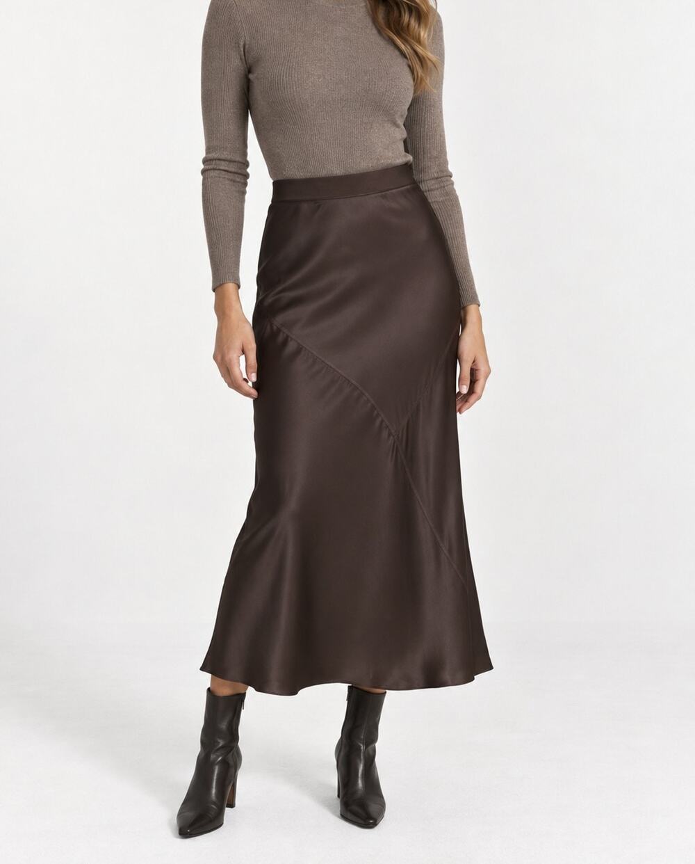 ATM Anthony Thomas Melillo Dark Chocolate Silk Satin Ankle Maxi Skirt Size Small